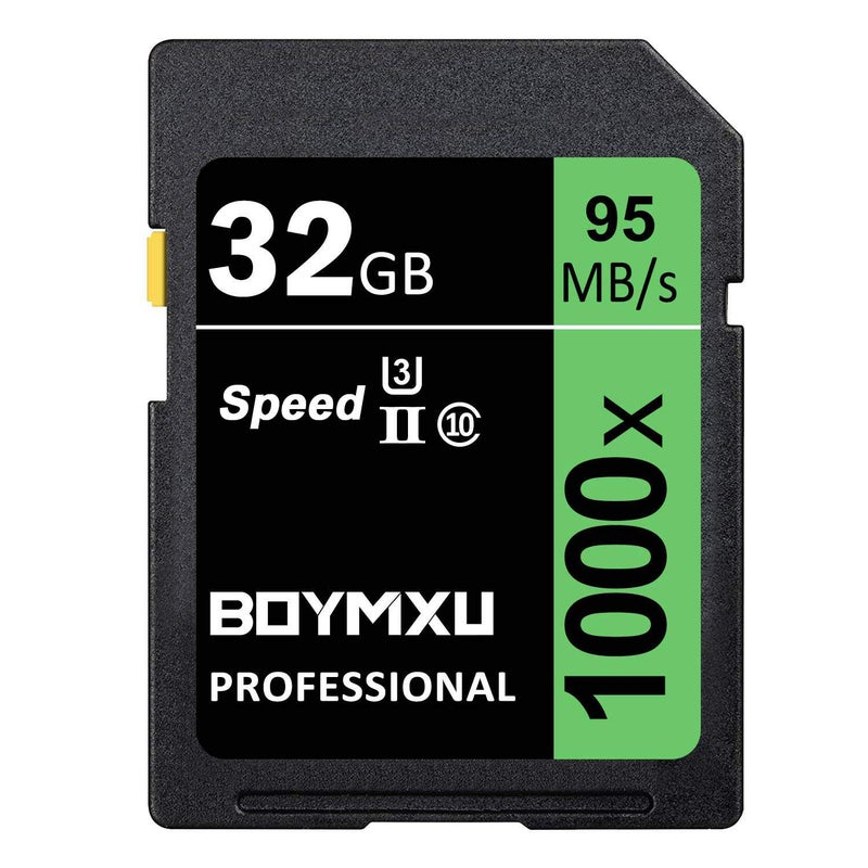 BOYMXU Professional 1000x Class 10 U3 Memory Card - 32GB, Compatible with Computers, Cameras & Camcorders, Up to 95MB/s Read Speed, Green/Black - Image 1